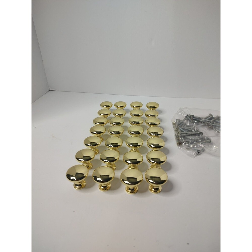 Lot of 4 Round Vintage Belwith 1-1/4" Polished Brass Cabinet Knobs Mushroom